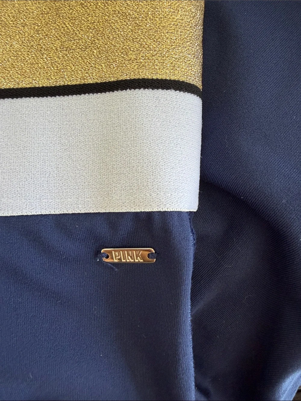 PINK active Navy Leggings with White and Gold Waistband size M